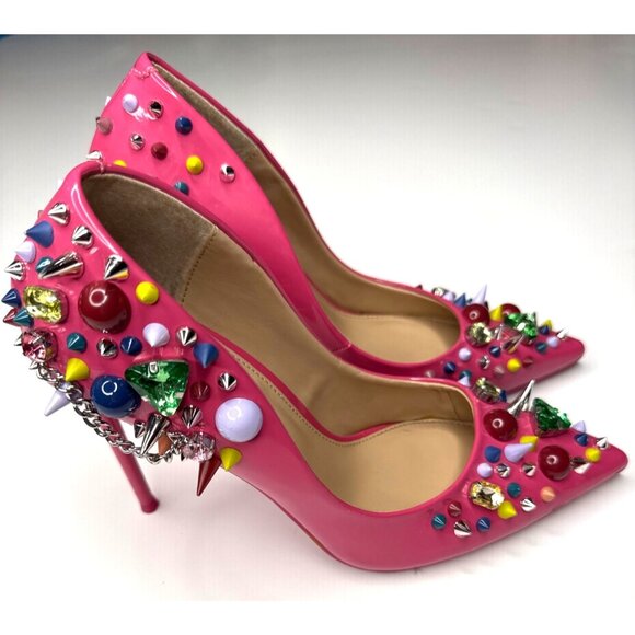Steve Madden Pink Jeweled & Studded Stiletto Pumps Size 8.5 - Picture 2 of 5